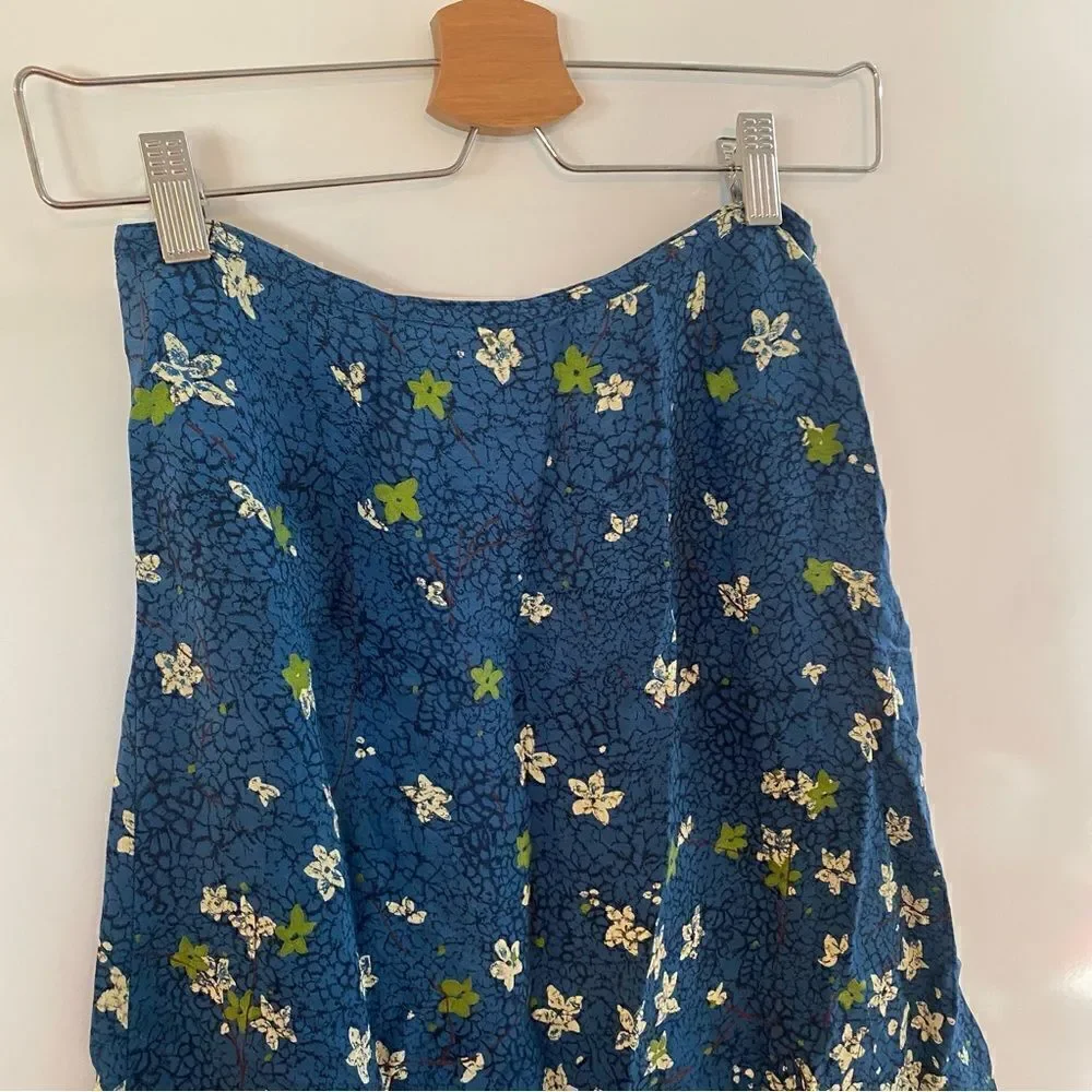 Vintage Free People blue green floral midi skirt xs/small size 3‎